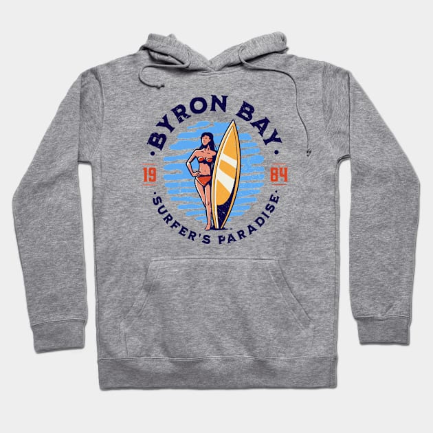 Vintage Byron Bay, Australia Surfer's Paradise // Retro Surfing 1980s Badge B Hoodie by Now Boarding